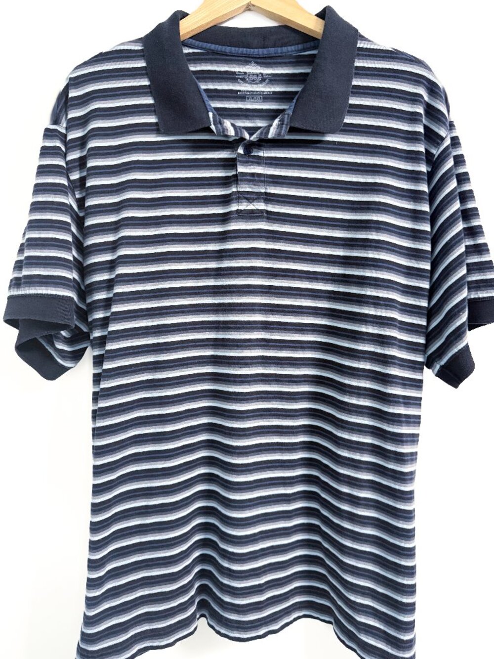 Route 66 Polo Shirt Men’s XL Blue Striped Cotton Short Sleeve